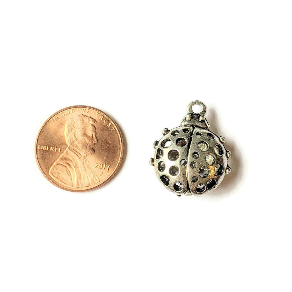 Large Silver Ladybug 3D Charm Pendant