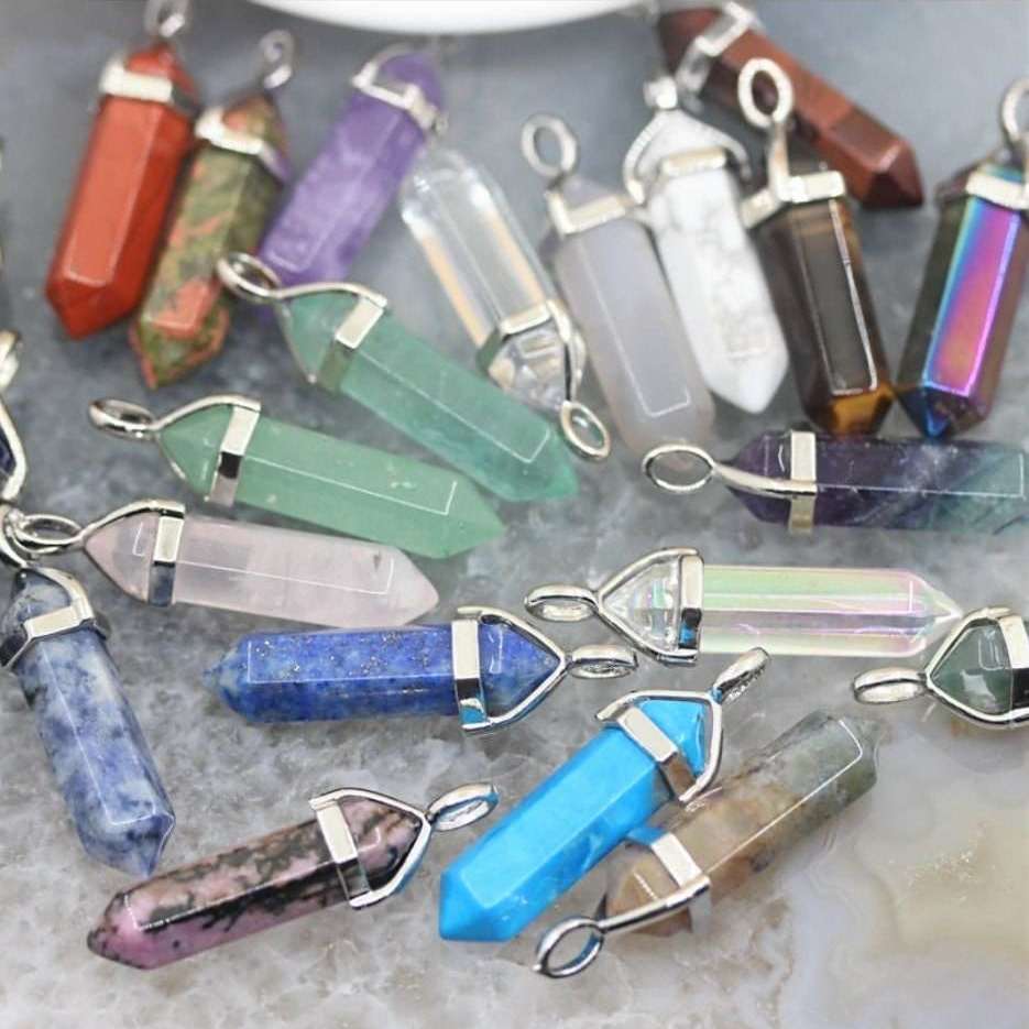 Natural Gemstone Crystal Point Pendant necklace, 30 inch