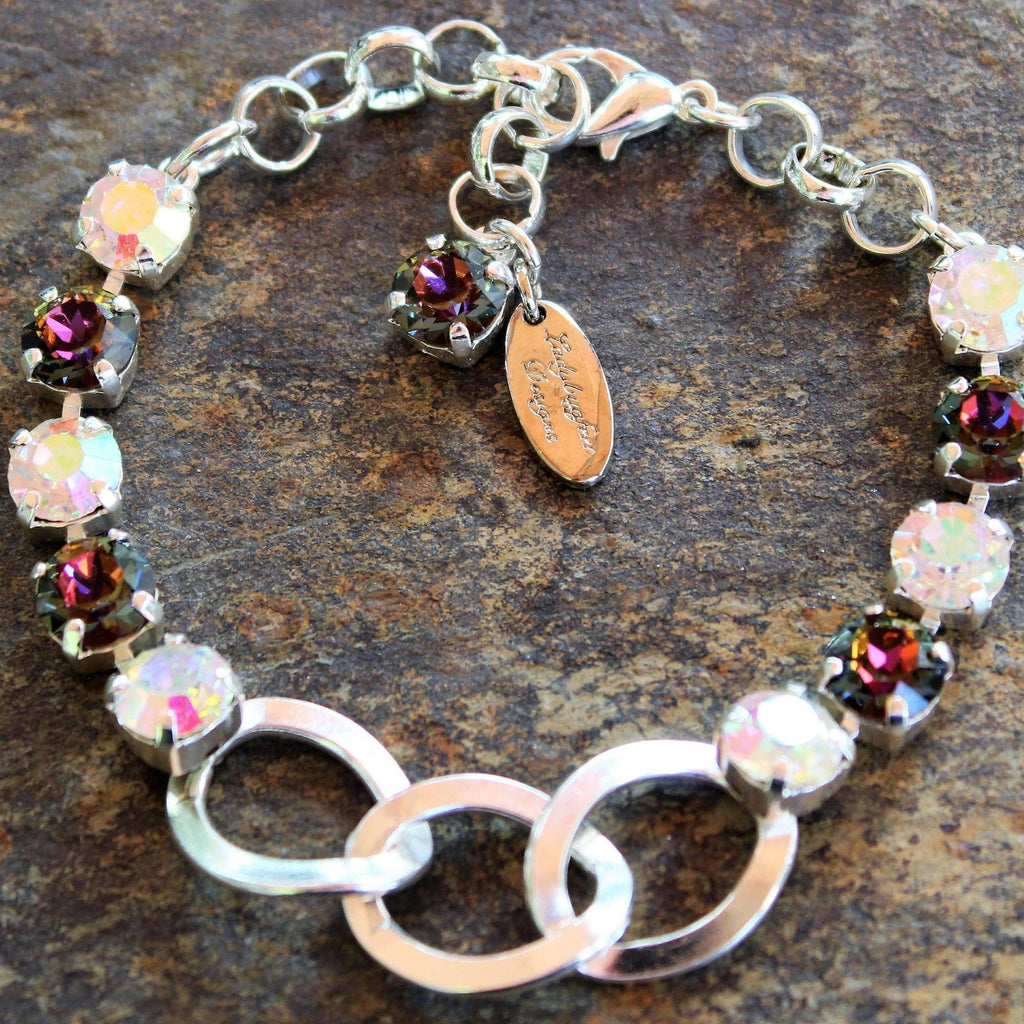 Multi Colored Faceted Crystal Chain Link Bracelet