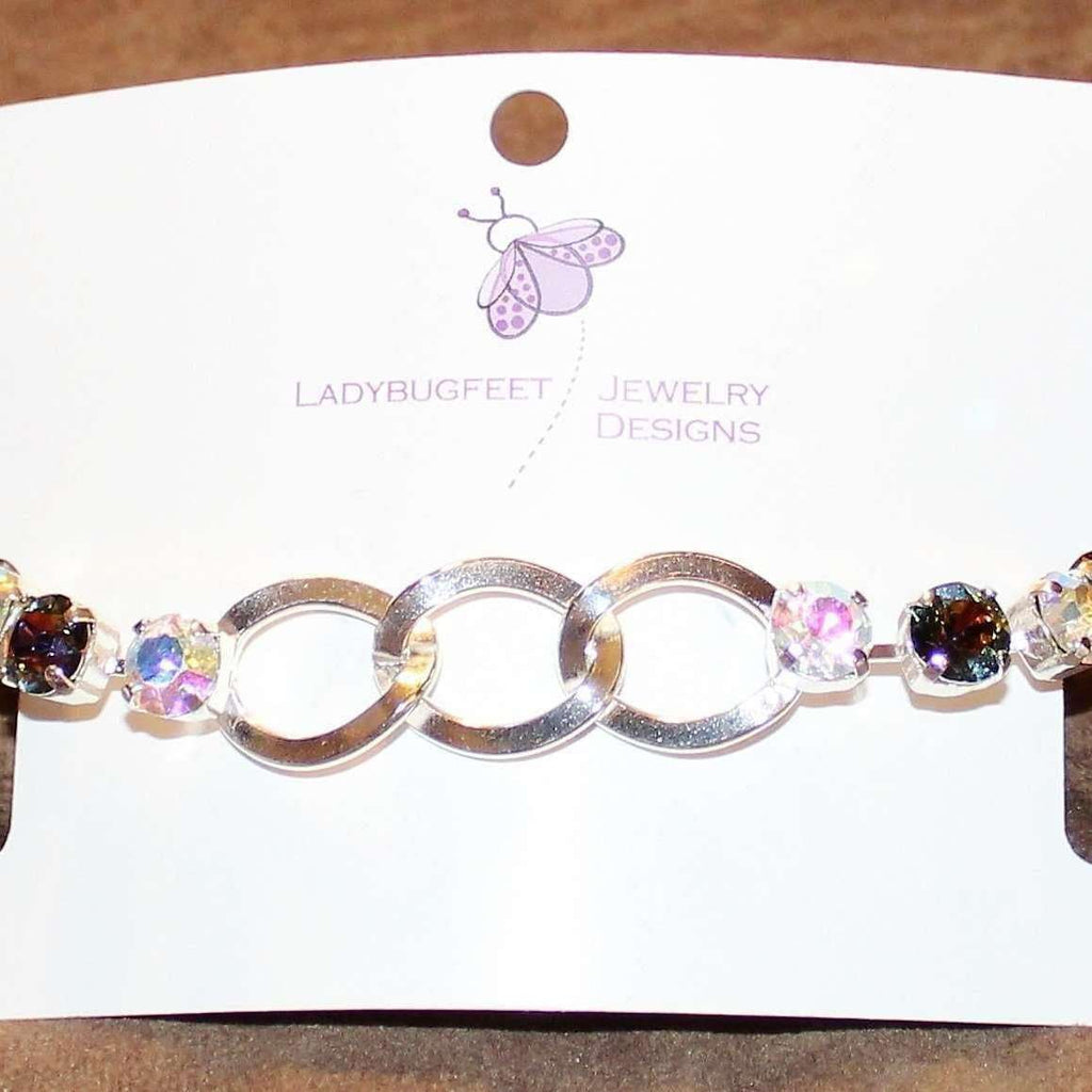 Multi Colored Faceted Crystal Chain Link Bracelet