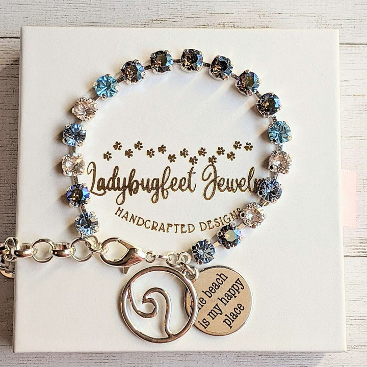 The Beach is my Happy Place-Ocean Wave Faceted Crystal Bracelet