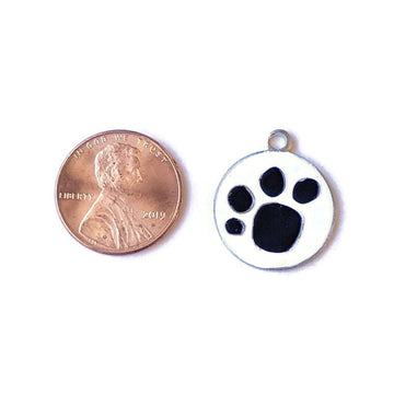 White & Black Enamel Dog/Cat Paw Print Charm