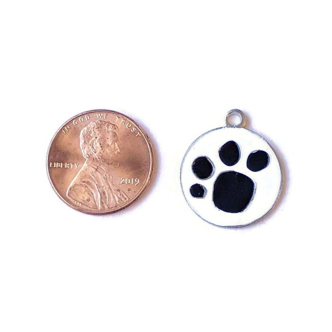 White & Black Enamel Dog/Cat Paw Print Charm