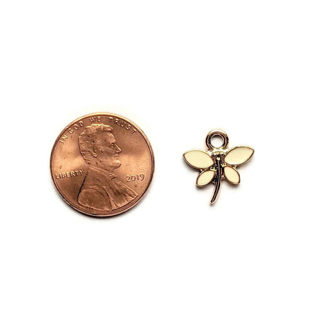 Tiny Enamel Rose Gold Dragonfly Charm
