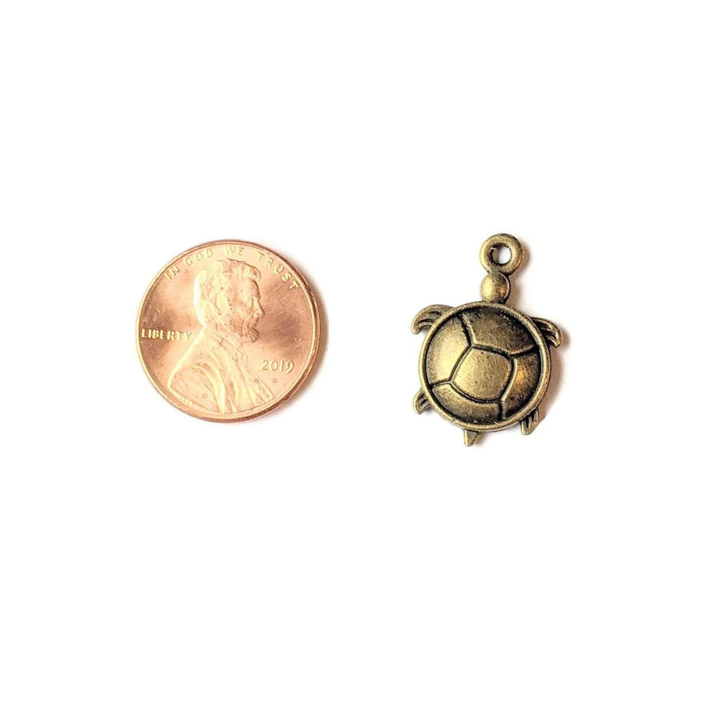 Antique Bronze Round Turtle/Tortoise Charm