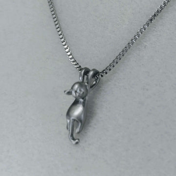 Kitty Cat Dangle necklace, Silver - 18 inch