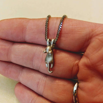 Kitty Cat Dangle necklace, Silver - 18 inch