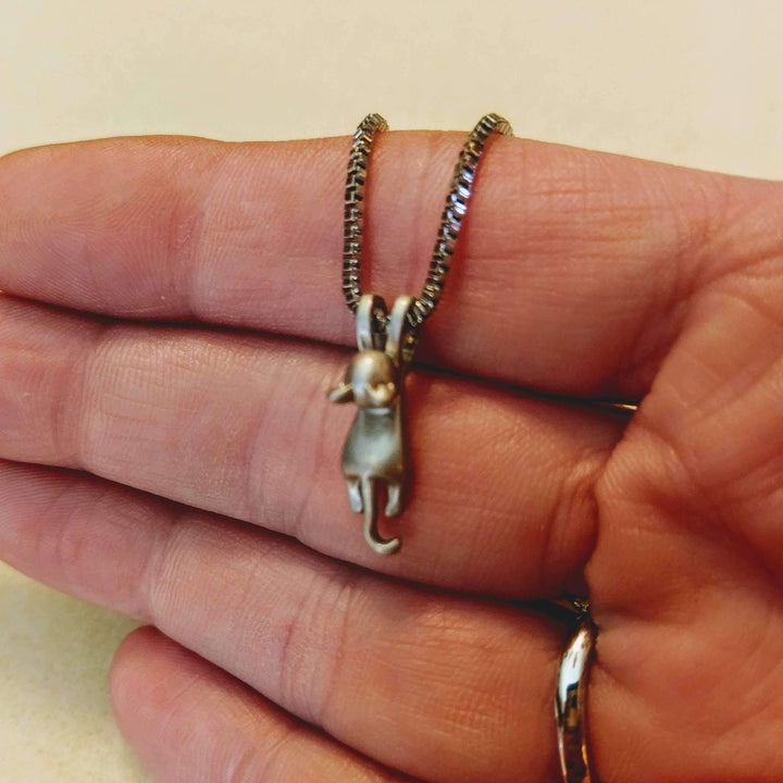 Kitty Cat Dangle necklace, Silver - 18 inch