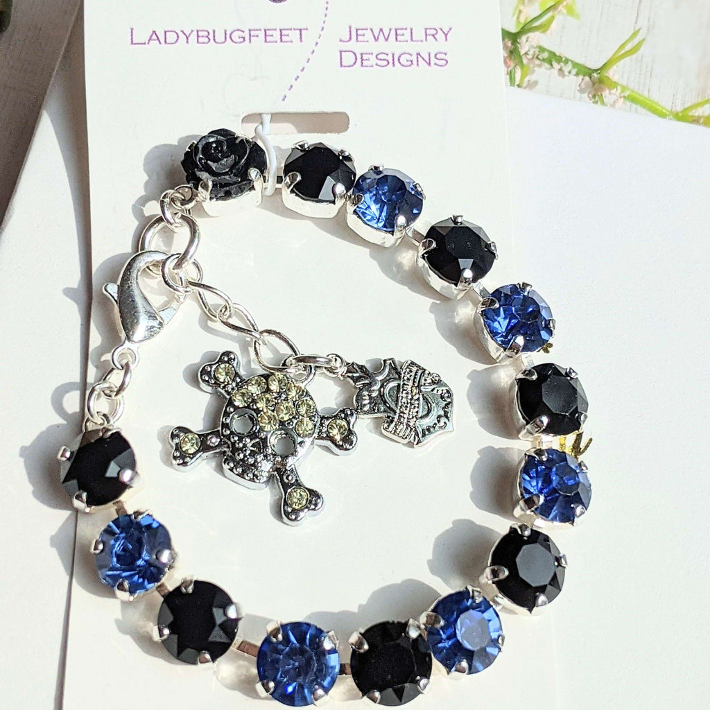 Harley Davidson® Black Blue Faceted Crystal Bracelet