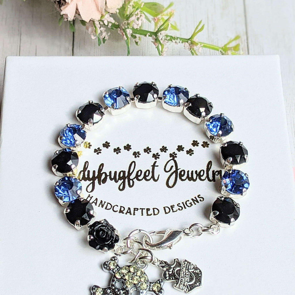 Harley Davidson® Black Blue Faceted Crystal Bracelet