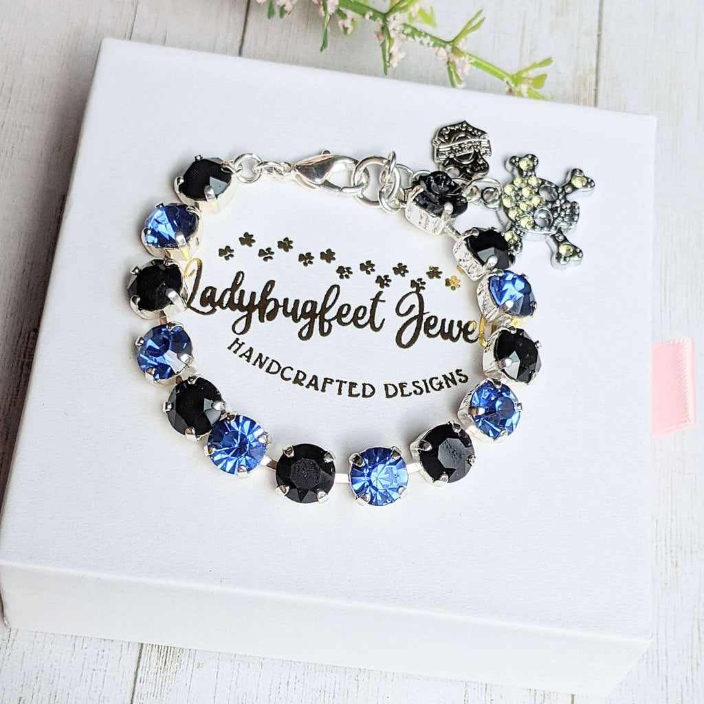 Harley Davidson® Black Blue Faceted Crystal Bracelet