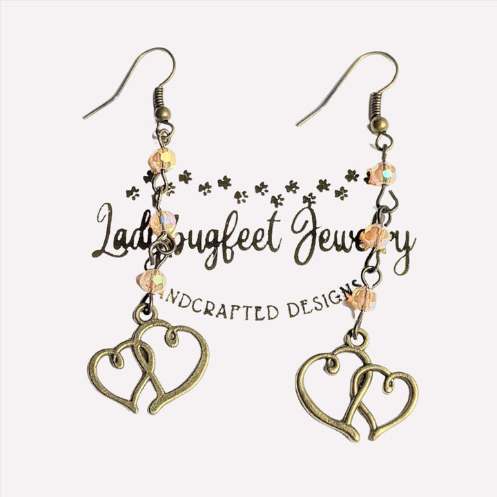 Antique Bronze Boho Double Heart dangle earrings