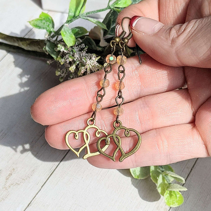 Antique Bronze Boho Double Heart dangle earrings