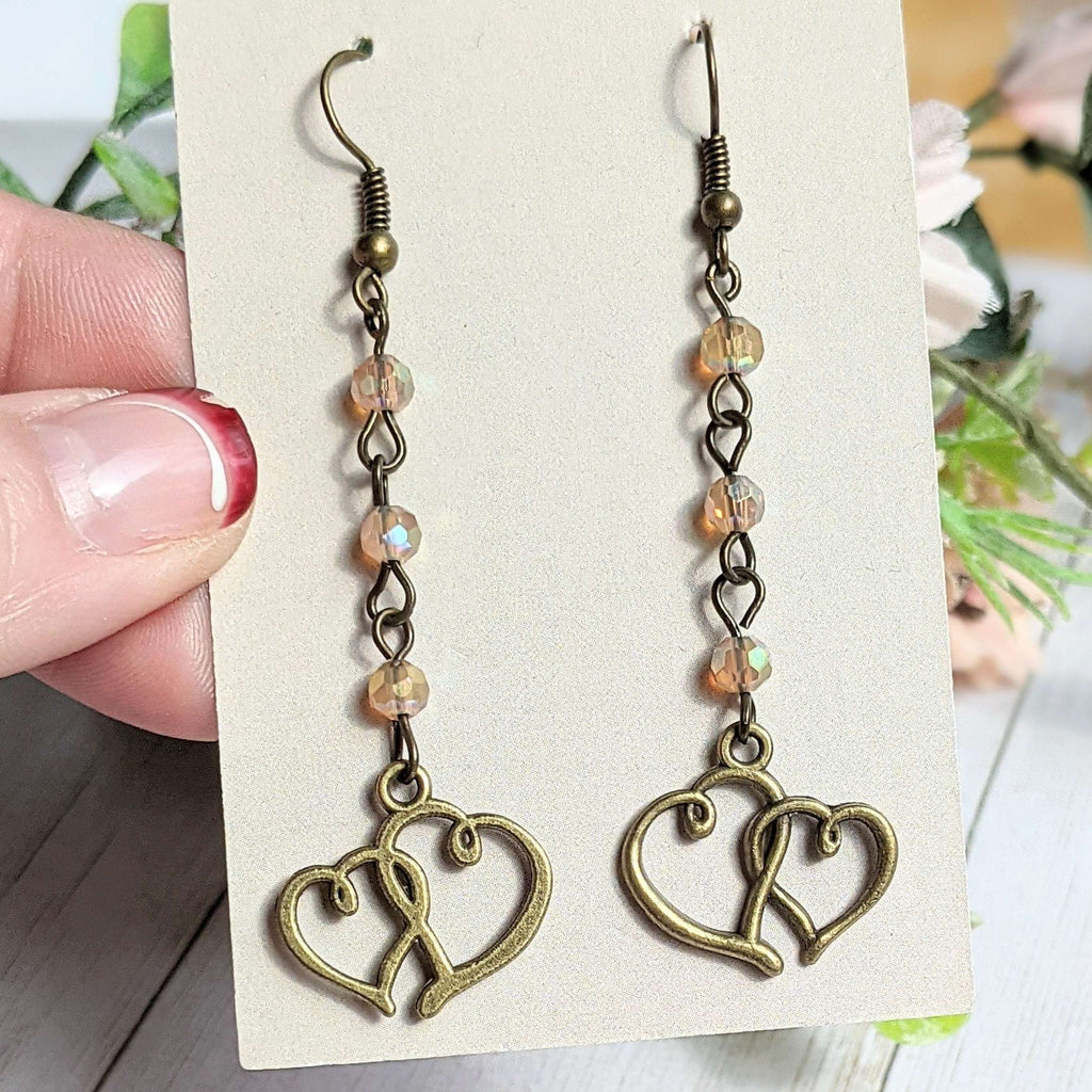 Antique Bronze Boho Double Heart dangle earrings
