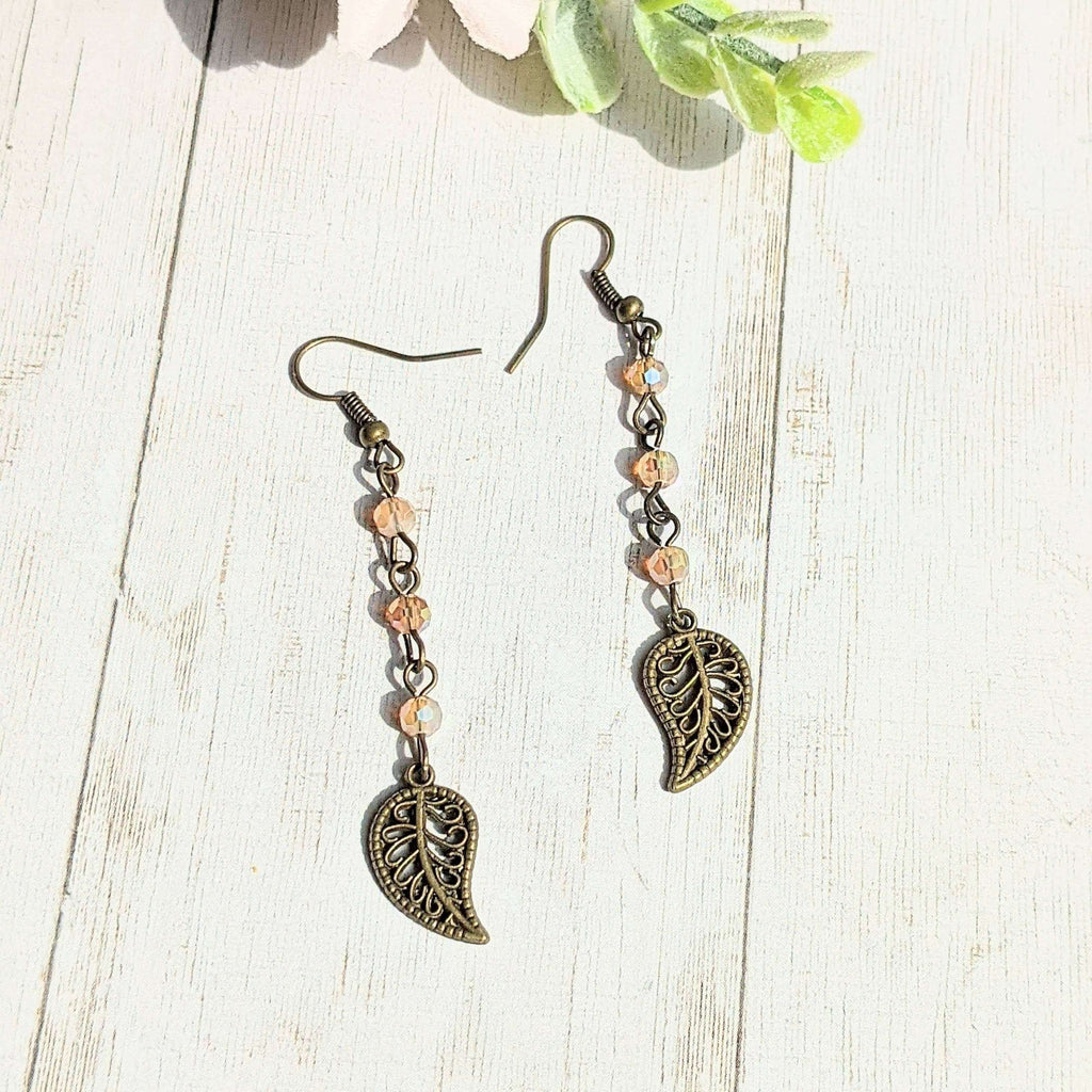 Antique Bronze Filigree Leaf dangle earrings