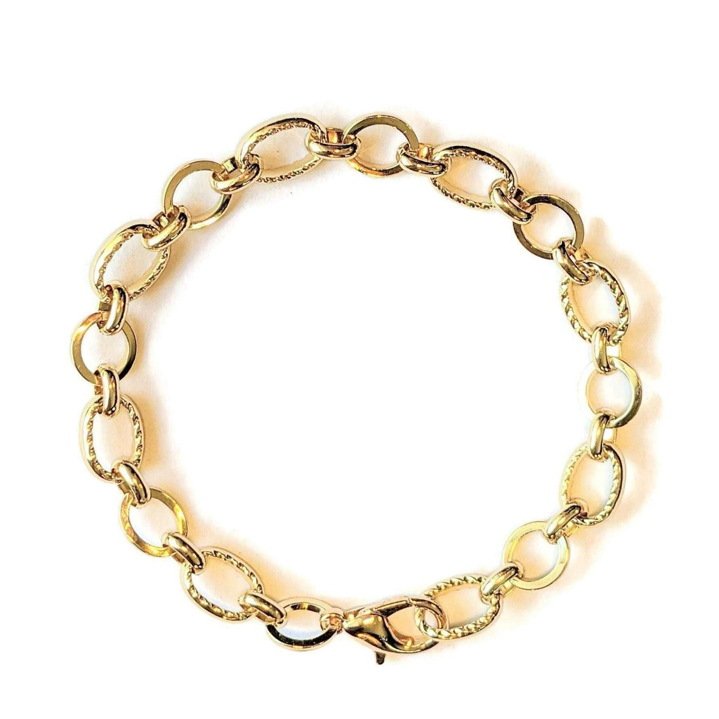 Shiny Gold Textured Oval Link Charm Bracelet Base - D.I.Y. - BUILD YOUR CHARM BRACELET!