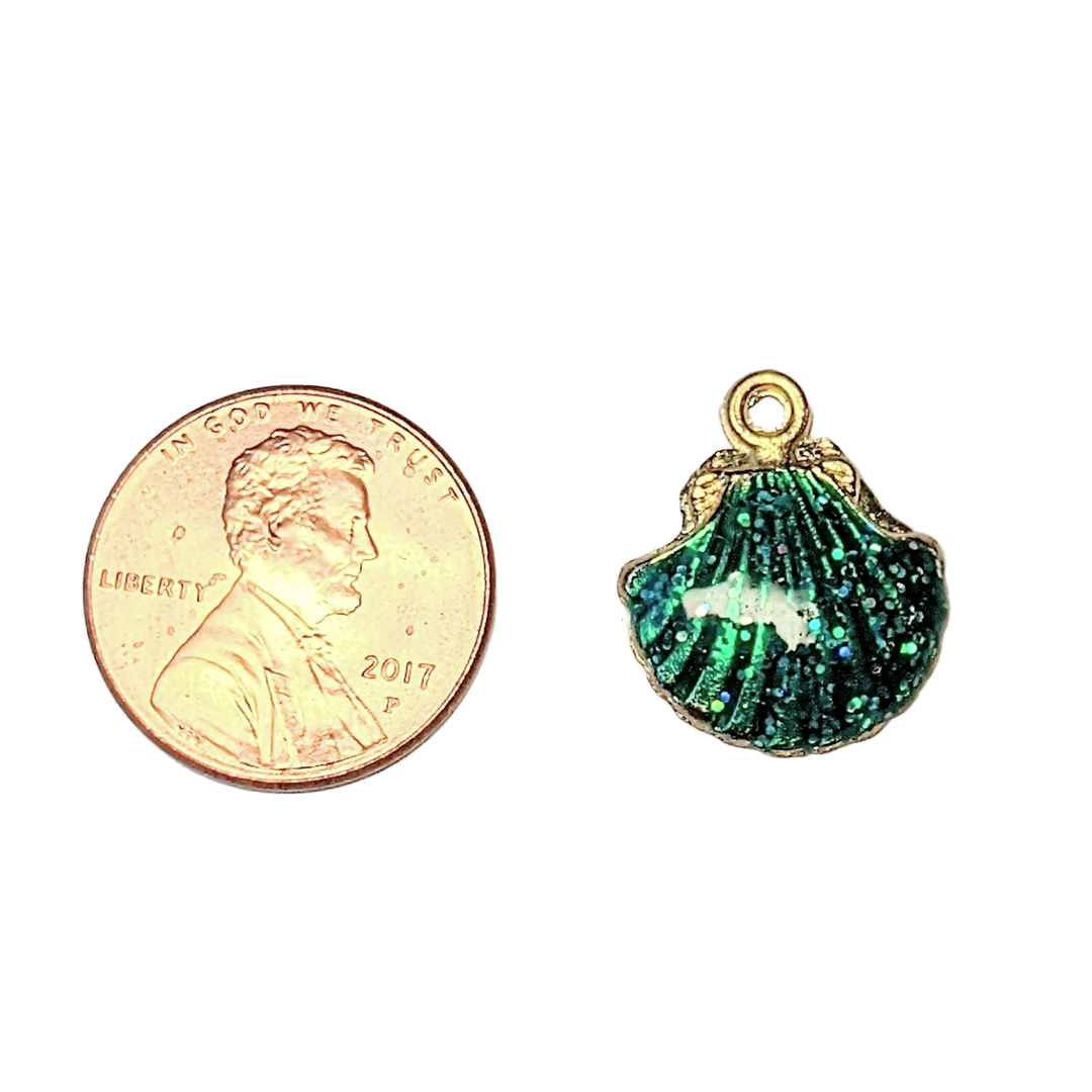 Green Enamel Seashell Charm