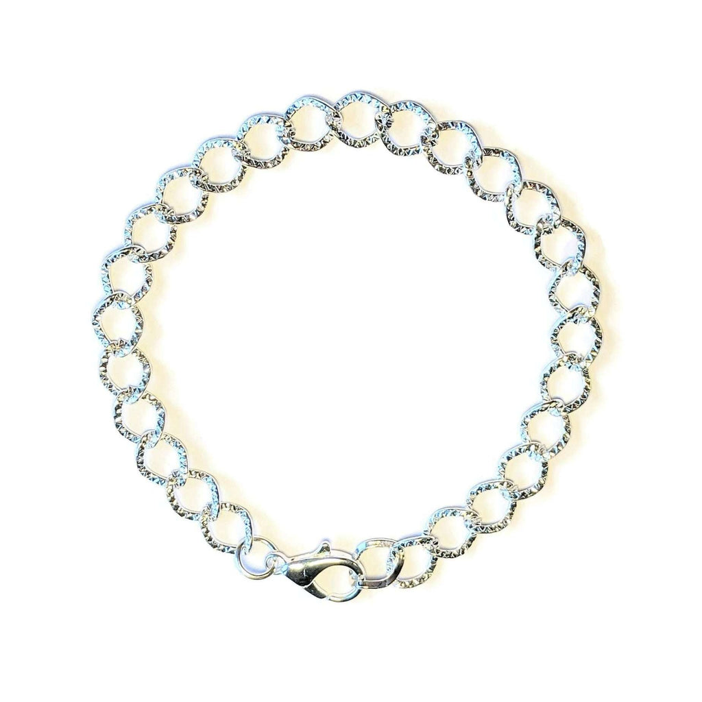 Bright Silver Textured Oval Link Charm Bracelet Base - D.I.Y. - BUILD YOUR CHARM BRACELET!