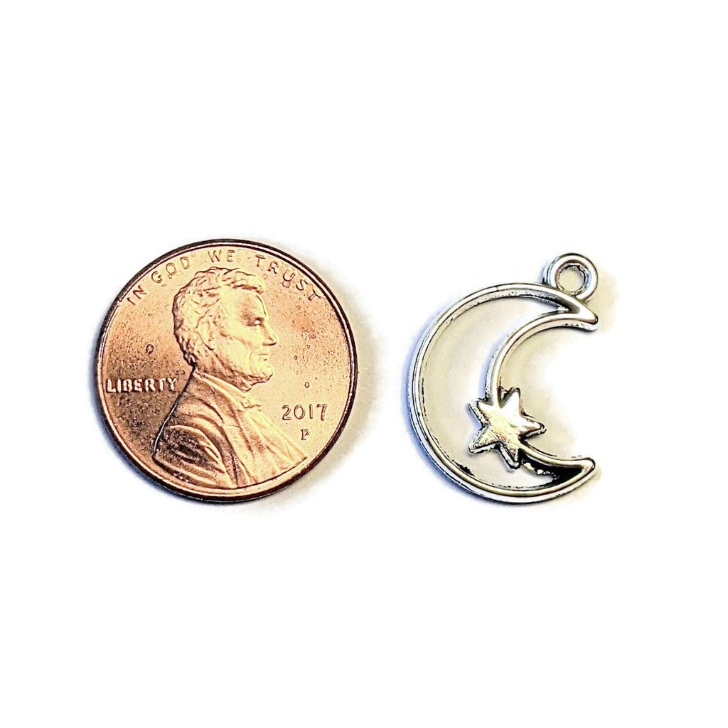 Silver Open Crescent Moon & Star Charm