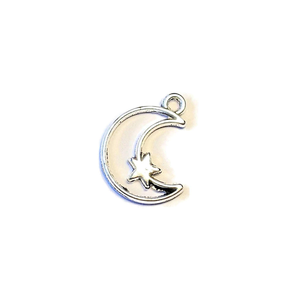 Silver Open Crescent Moon & Star Charm