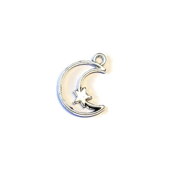 Silver Open Crescent Moon & Star Charm