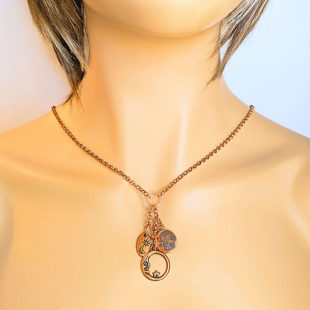Crescent Moon Copper Charm Keeper Necklace, 18-24 inch