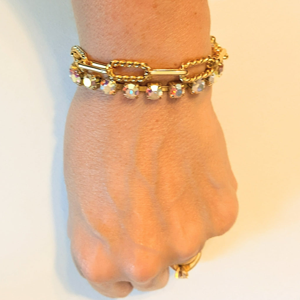 Gold Paperclip Layered Faceted Crystal Bracelet