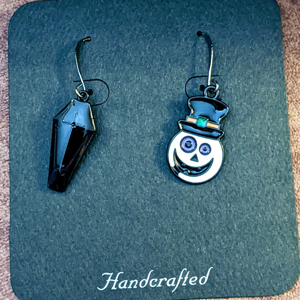 Mismatched Creepy Snowman/Coffin Halloween Earrings VI