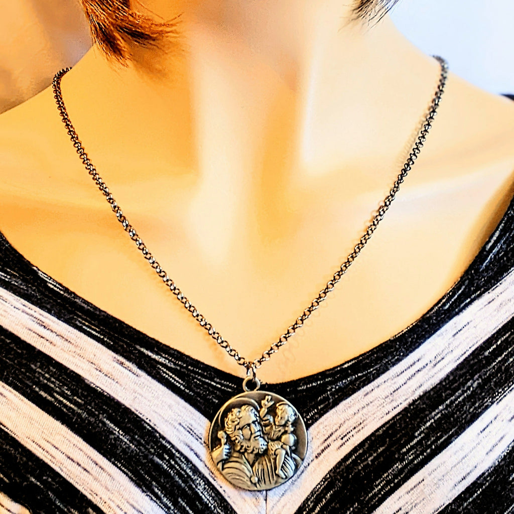 St. Christopher Pendant charm necklace, 24 inch - Unisex