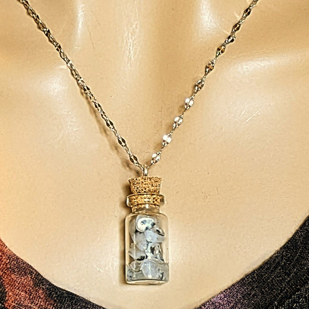 Moonstone Gemstone Bottle Necklace, 20 or 24 inch, Silver/Gold