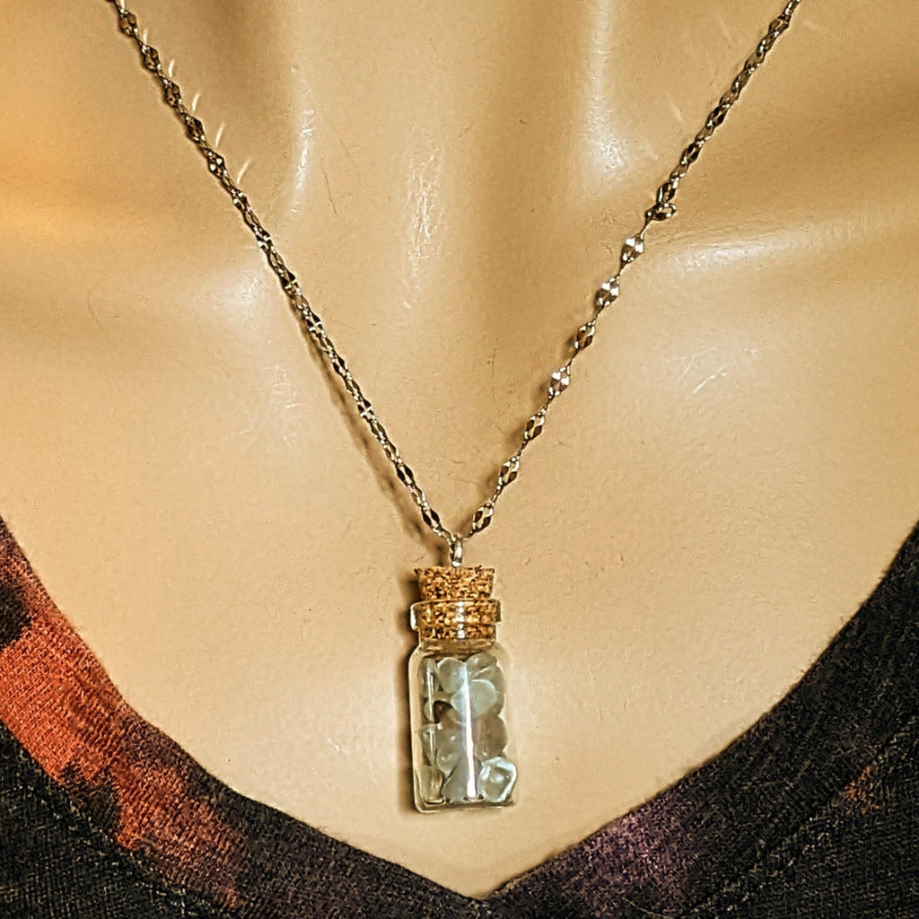 Labradorite Gemstone Bottle Necklace, 20 or 24 inch, Silver/Gold