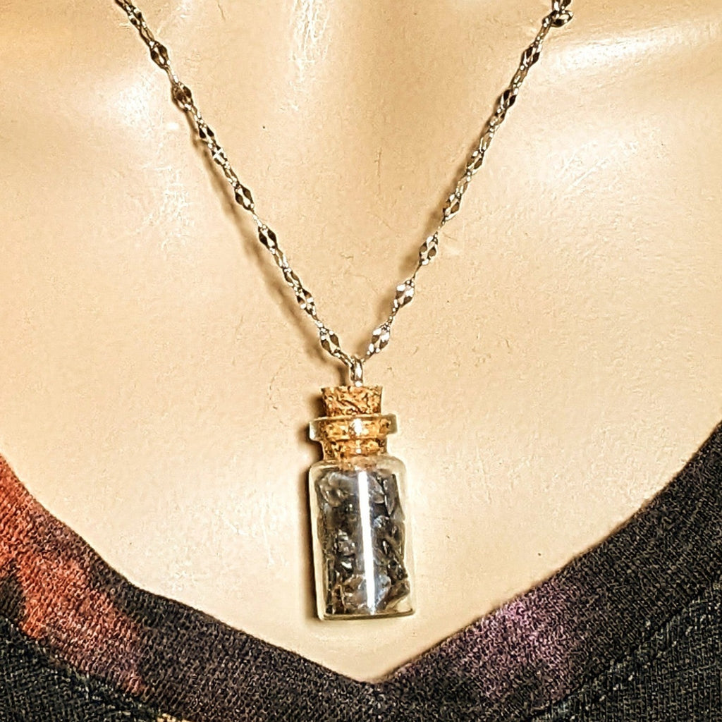 Smokey Quartz Gemstone Bottle Necklace, 20 or 24 inch, Silver/Gold