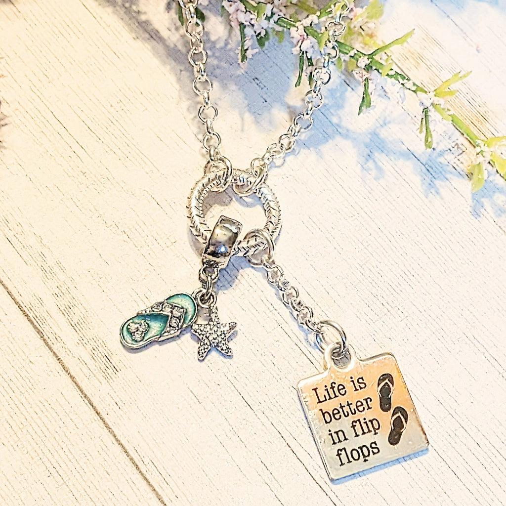 Life is Better in Flip Flops cluster charm lariat necklace - 18-24 inch