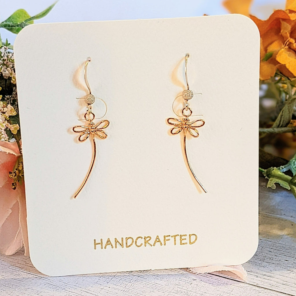 Flight of the Dragonfly Gold dangle earrings Yellow Gold