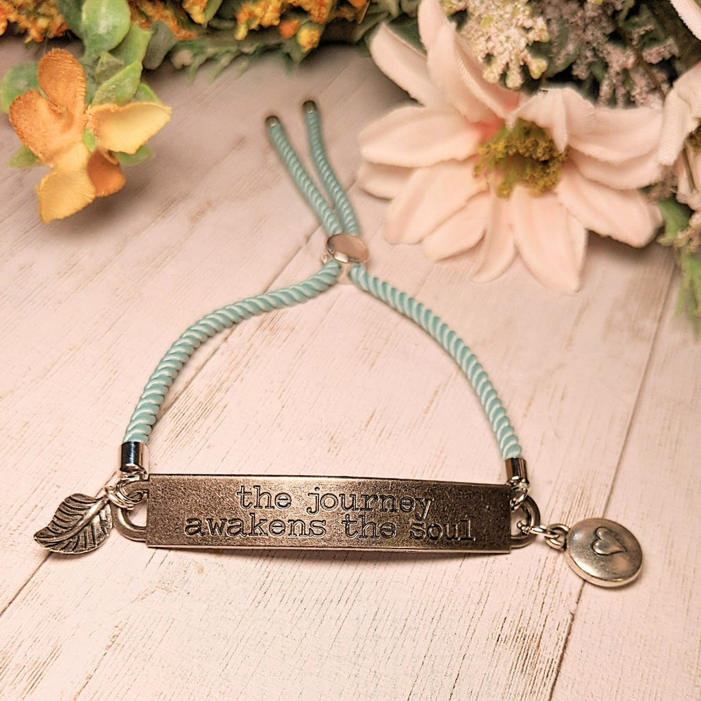 The Journey Awakens the Soul, Inspirational Quote Twisted rope bolo Bracelet