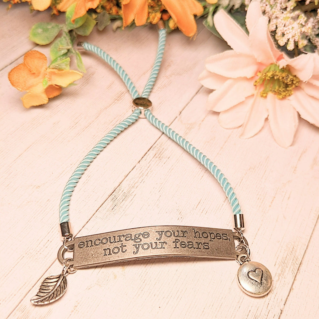 Encourage Your Hopes Not Your Fears Twisted Rope Bolo bracelet