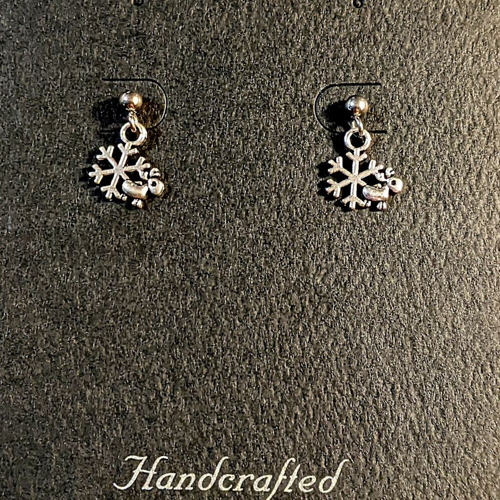 Tiny Silver Snowflake Reindeer Post Earrings