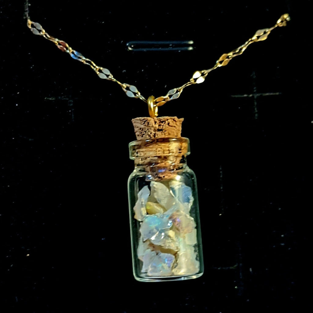 Opal Gemstone Libra Bottle Necklace, 20 or 24 inch, Silver/Gold