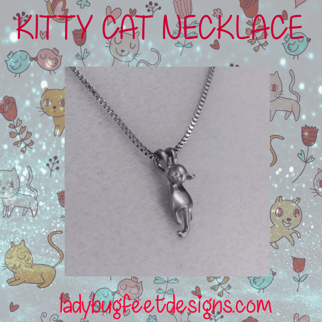 Kitty Cat Dangle necklace, Silver - 18 inch
