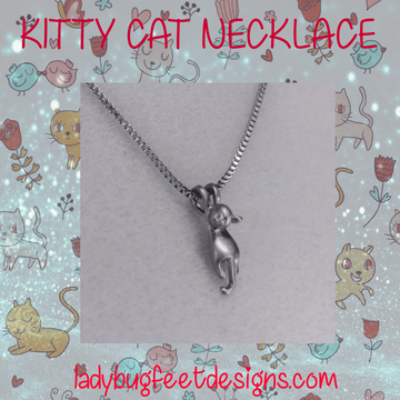 Kitty Cat Dangle necklace, Silver - 18 inch
