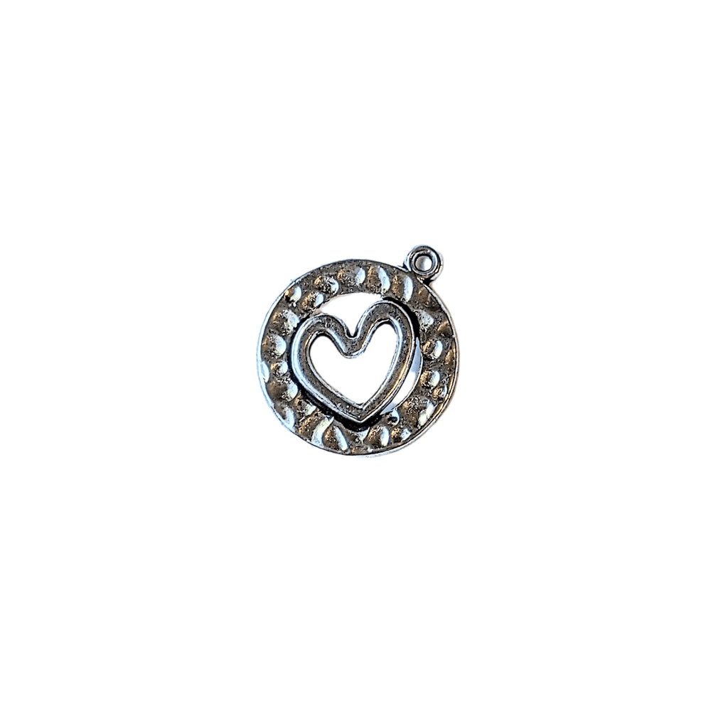 Silver Round Framed Heart Charm