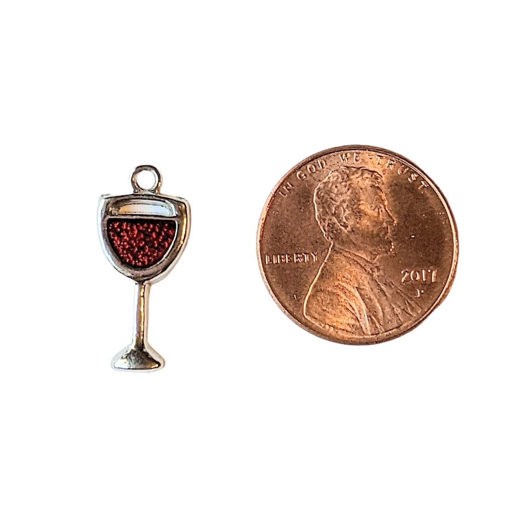 Silver Red Wine Drink Charm