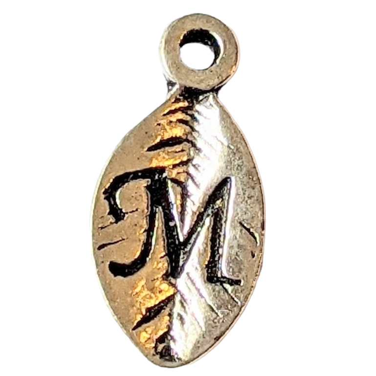 Silver Leaf Initial Charm - Letter M