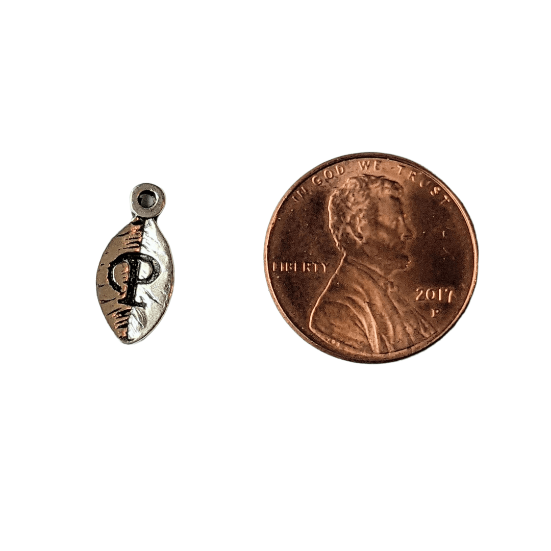 Silver Leaf Initial Charm - Letter P