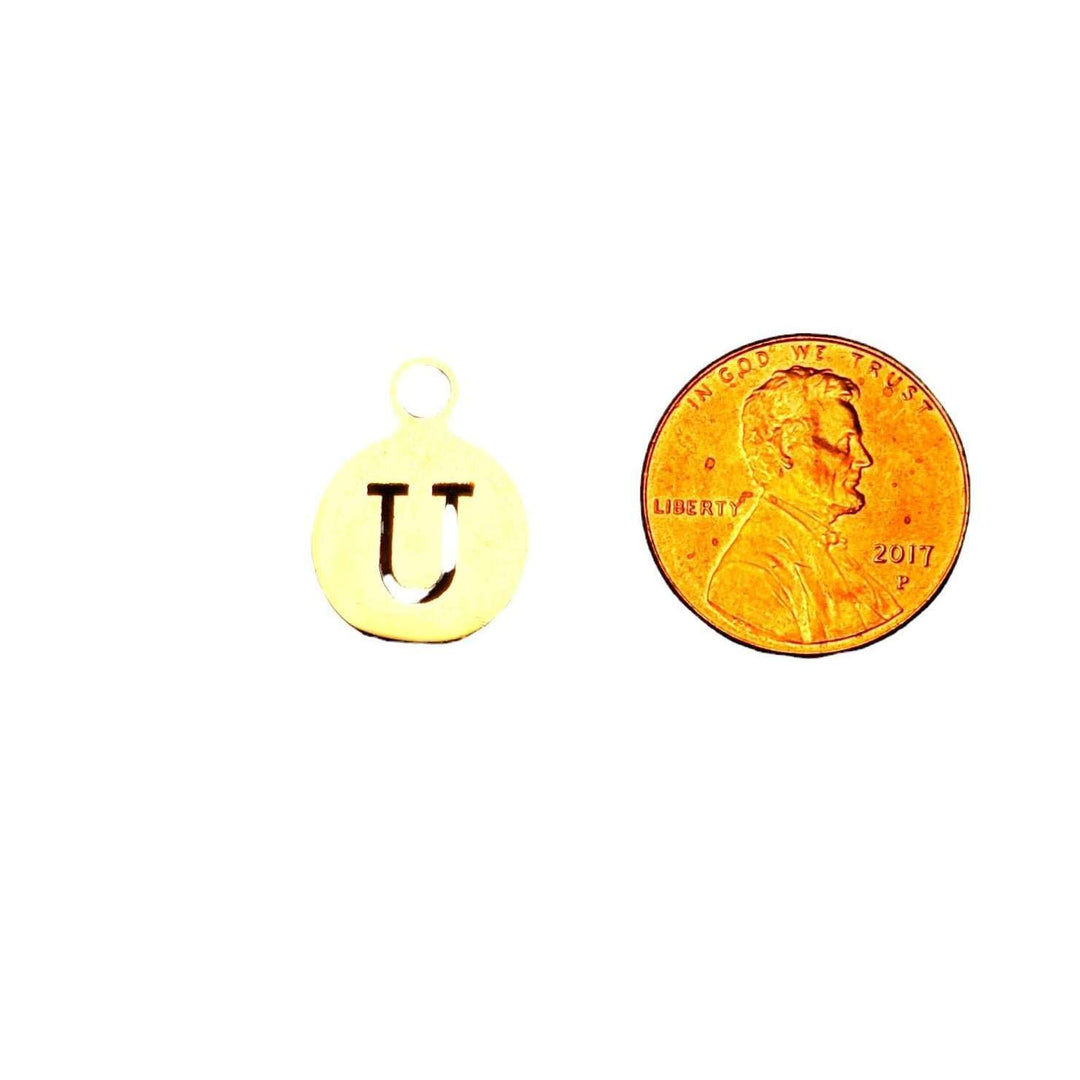 Silver Round Initial Charm - Letter U