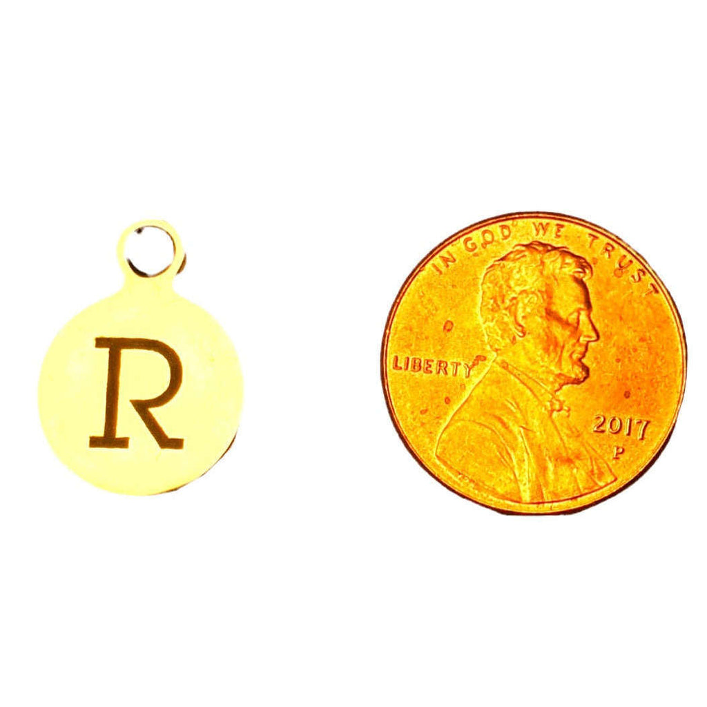 Silver Round Initial Charm - Letter R