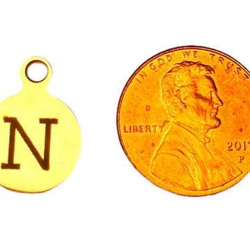 Silver Round Initial Charm - Letter N
