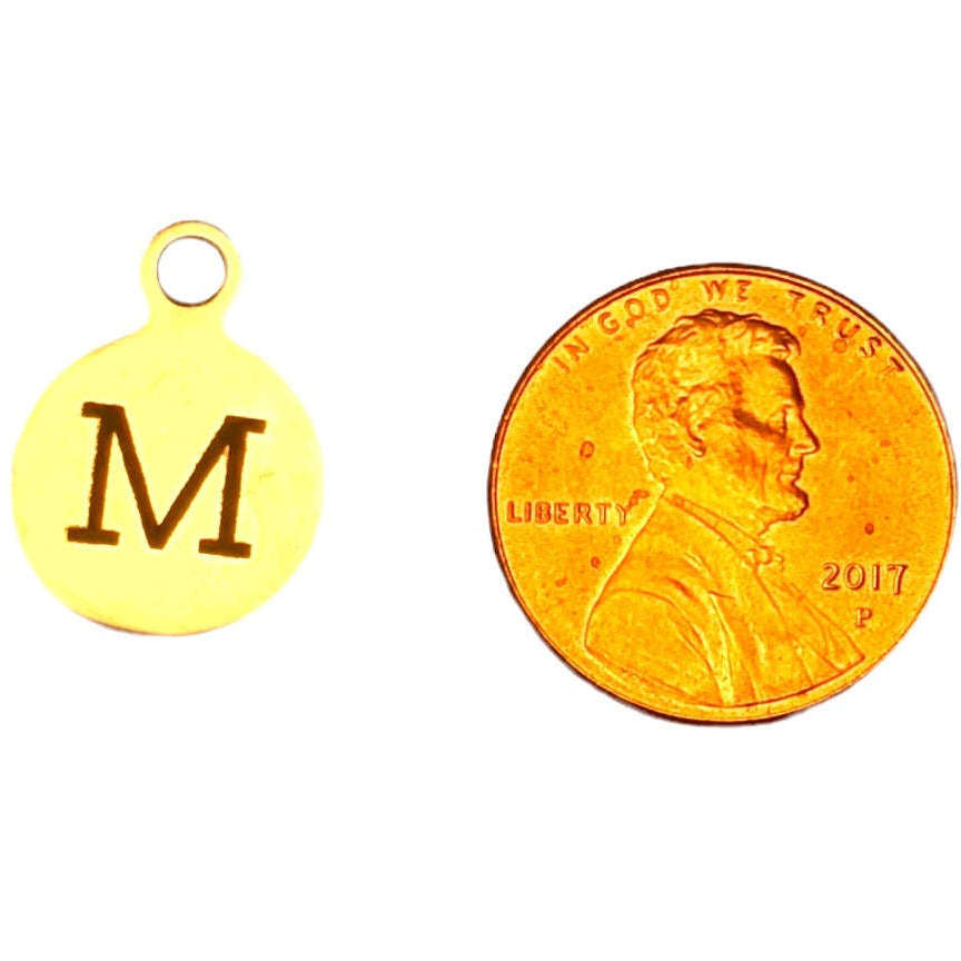 Silver Round Initial Charm - Letter M