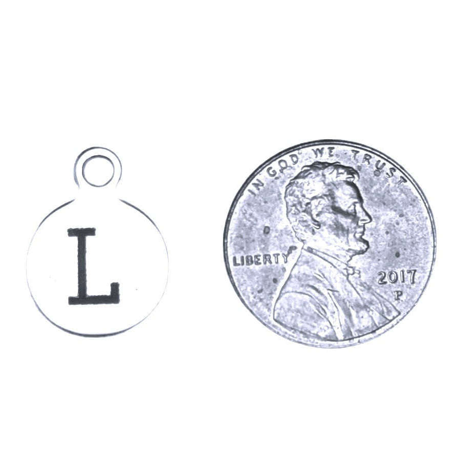 Silver Round Initial Charm - Letter L