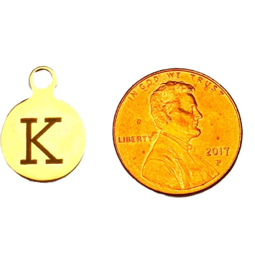Silver Round Initial Charm - Letter K